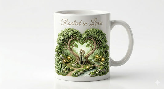 Rooted in Love 3D Embossed Nature Mug – Enchanted Forest Couple