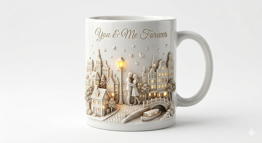 You & Me Forever 3D Embossed Romance Mug – Moonlight Cityscape