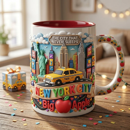 New York City 3D Embossed Souvenir Mug – The City That Never Sleeps